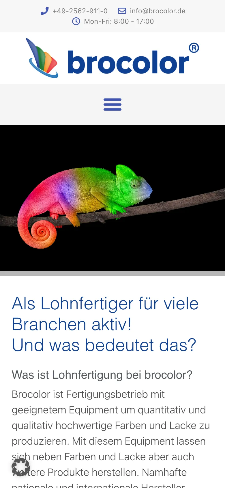 Website brocolor Lackfabrik – Lohnfertigung, Webdesign von tenfield. mediendesign – mobile Ansicht